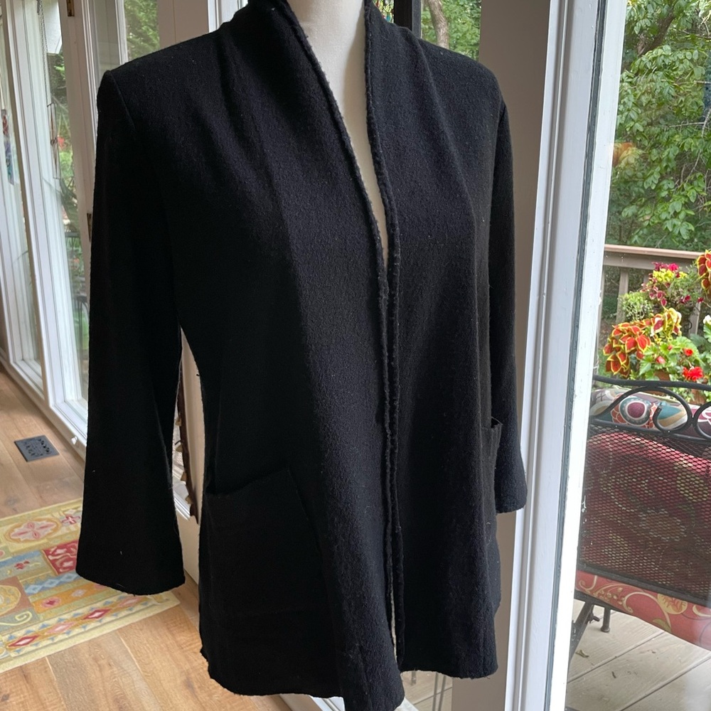 Eileen Fisher Black 100% wool knit Cardigan